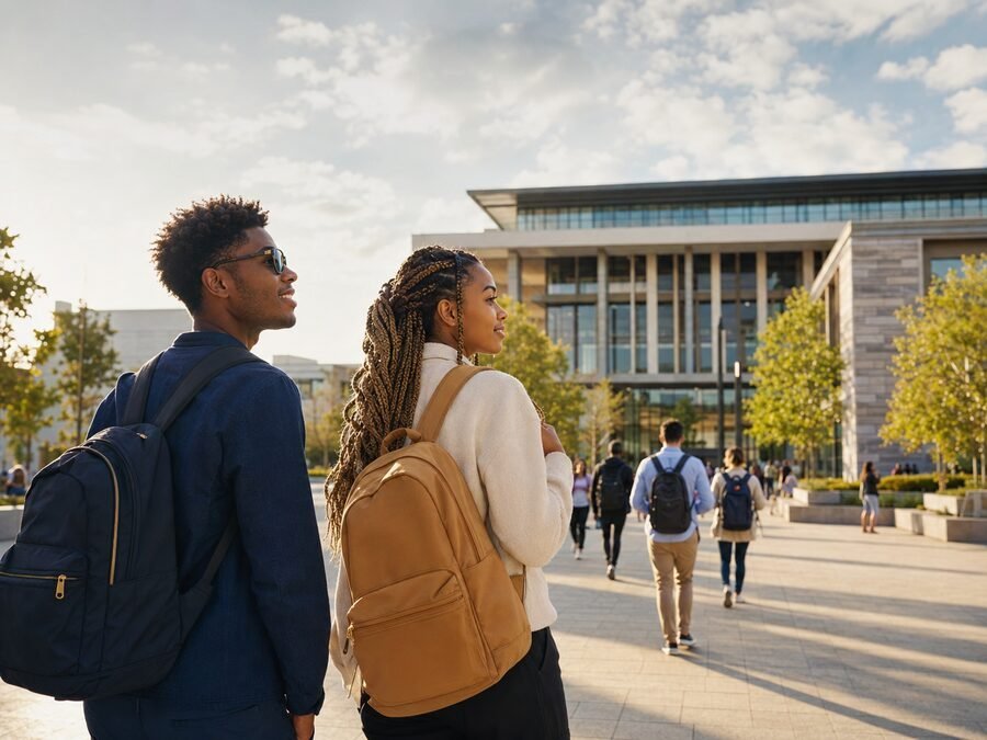 African students arriving at an international university campus